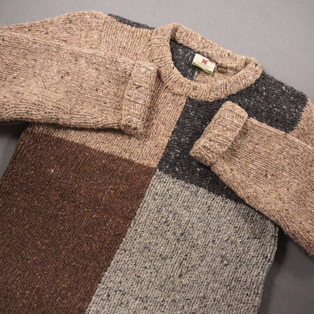 Ireland Colorblock Handknit Carraig Donn Patchwork Wool Men Sweater L Cabin